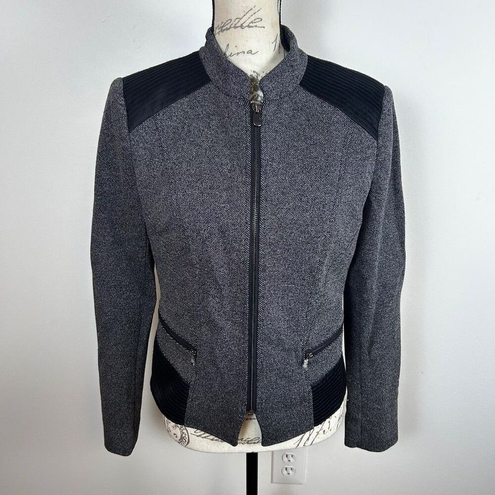 White House Black Market Tweed Moto Jacket Womens Size 10 Gray Full Zip Blazer